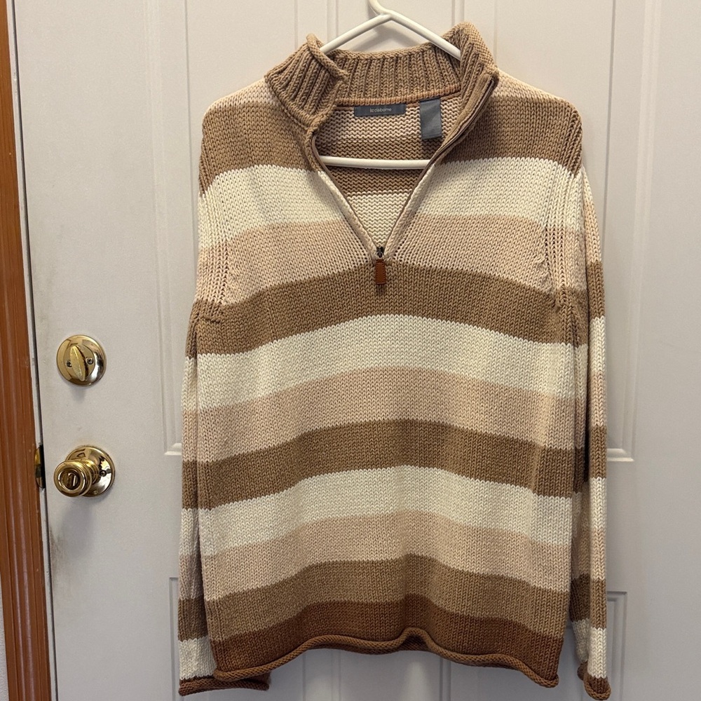 Liz Claiborne Tan and Cream Zip-Up Sweater